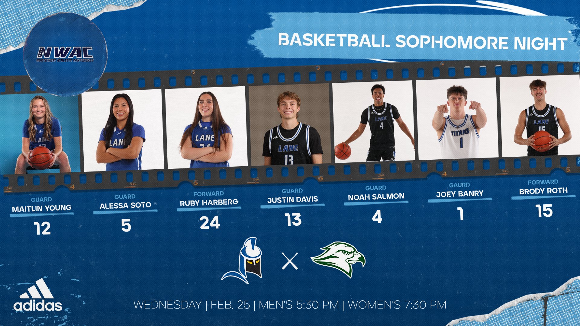 Seven athletes with a game schedule.